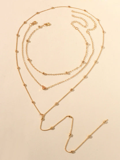 3 pcs Gold Silver Chain Multi-layer Necklace Heart Charm Necklace Ladies Jewelry-0
