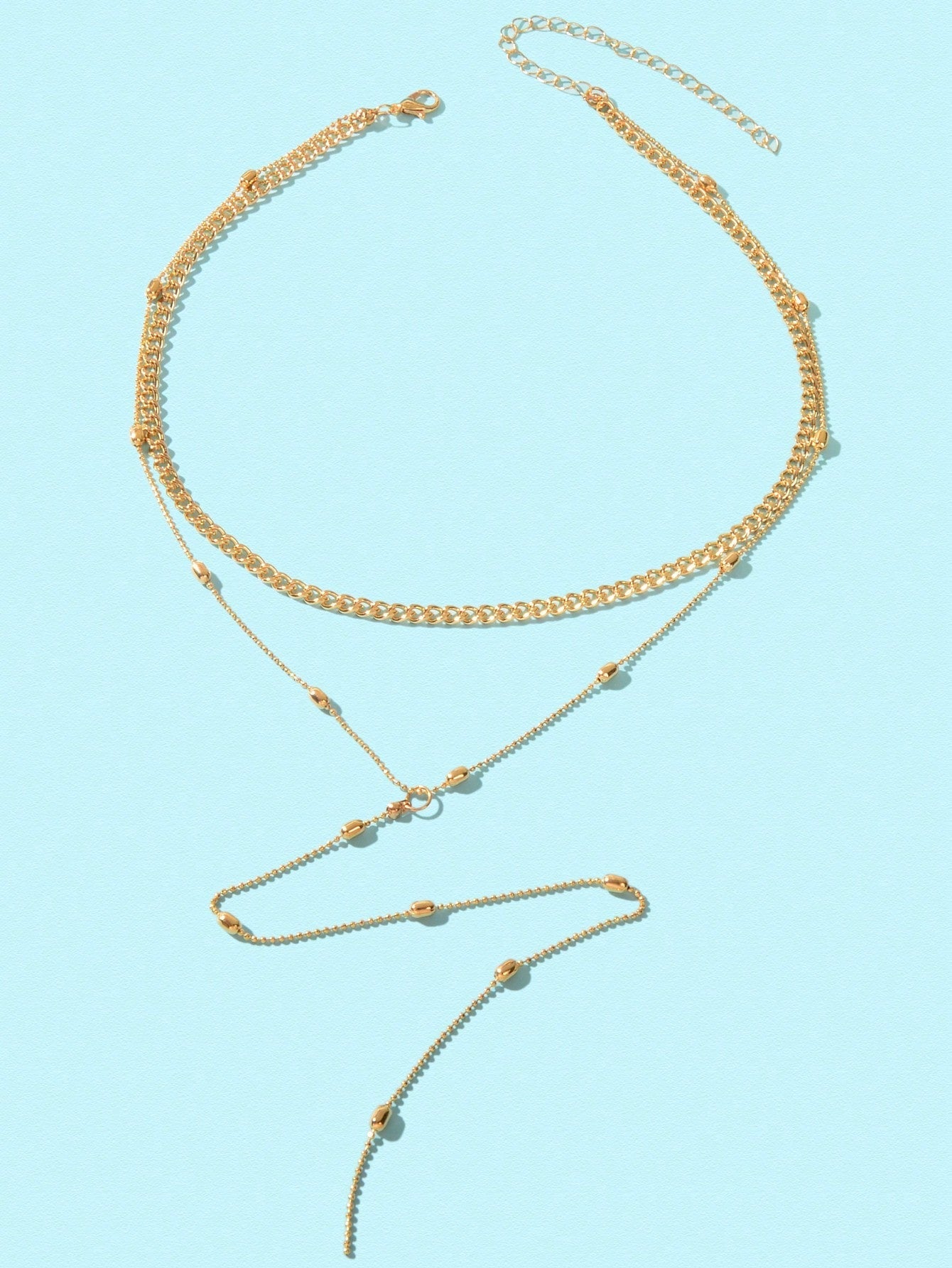 Golden Fringe Necklace with Long Gold Chain Glamorous Accent for Any Ensemble-1