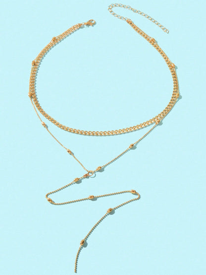 Golden Fringe Necklace with Long Gold Chain Glamorous Accent for Any Ensemble-1