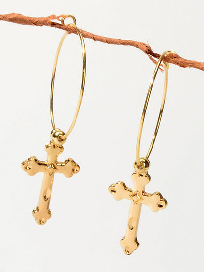 Steampunk Cross Charm Circle Hoop Earrings Goth Hip Hop Party Decoration Jewelry-0