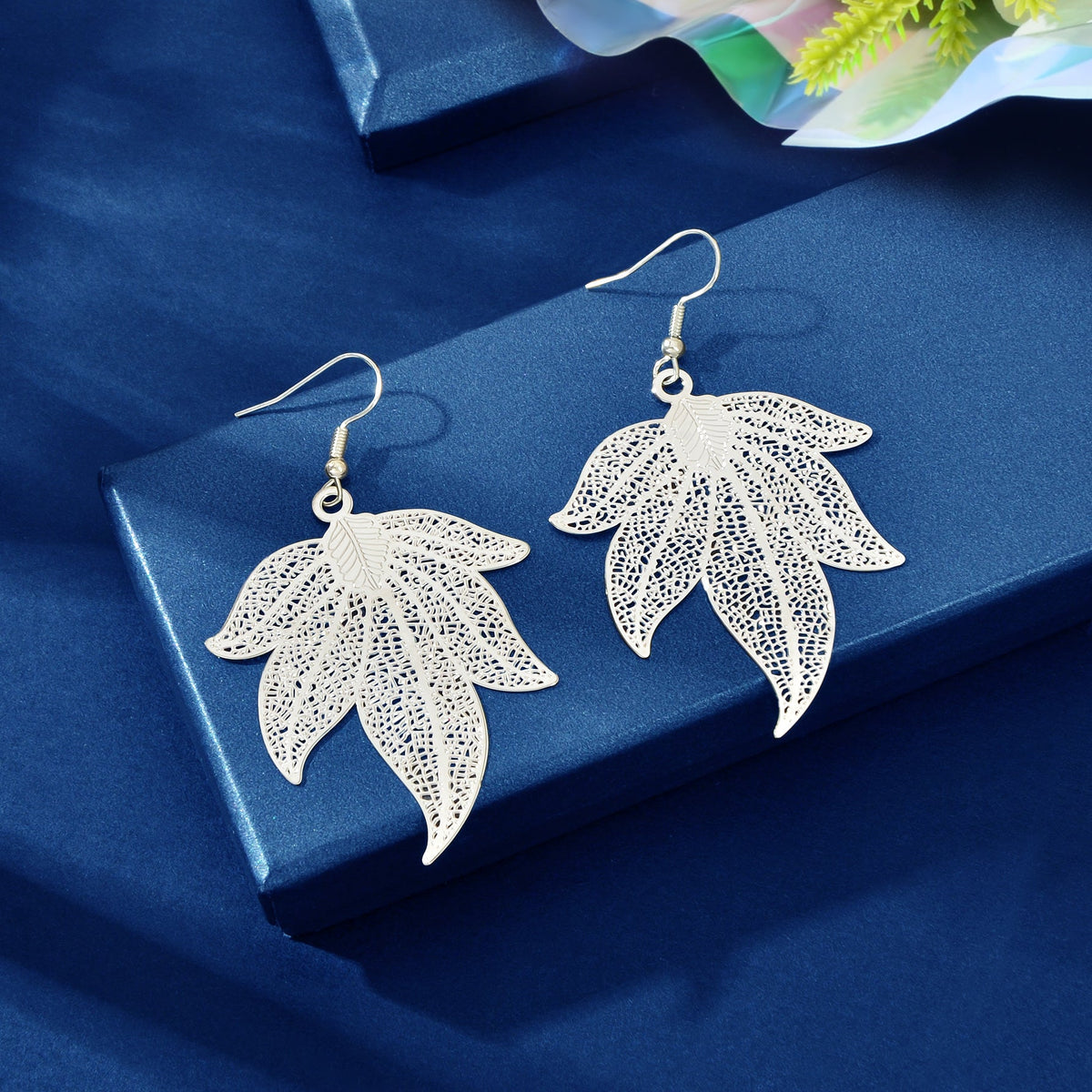 Stylish Silvery Metal Hollow Leaf Dangle Earrings Women Party Daily Summer Beach Holiday Jewelry Accessories-2