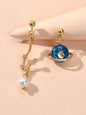 Good Quality Asymmetric Gold Metal Star Moon Pearl Charm Planet Dangle Earrings-0