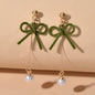 Charming Long Gold Chain Pearl Bowknot Dangle Lightweight Gift Holiday Earrings-3