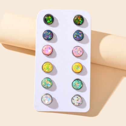 6 Pairs Mixed Candy Colour Acrylic Shiny Round Small Stud Piercing Earrings set-3