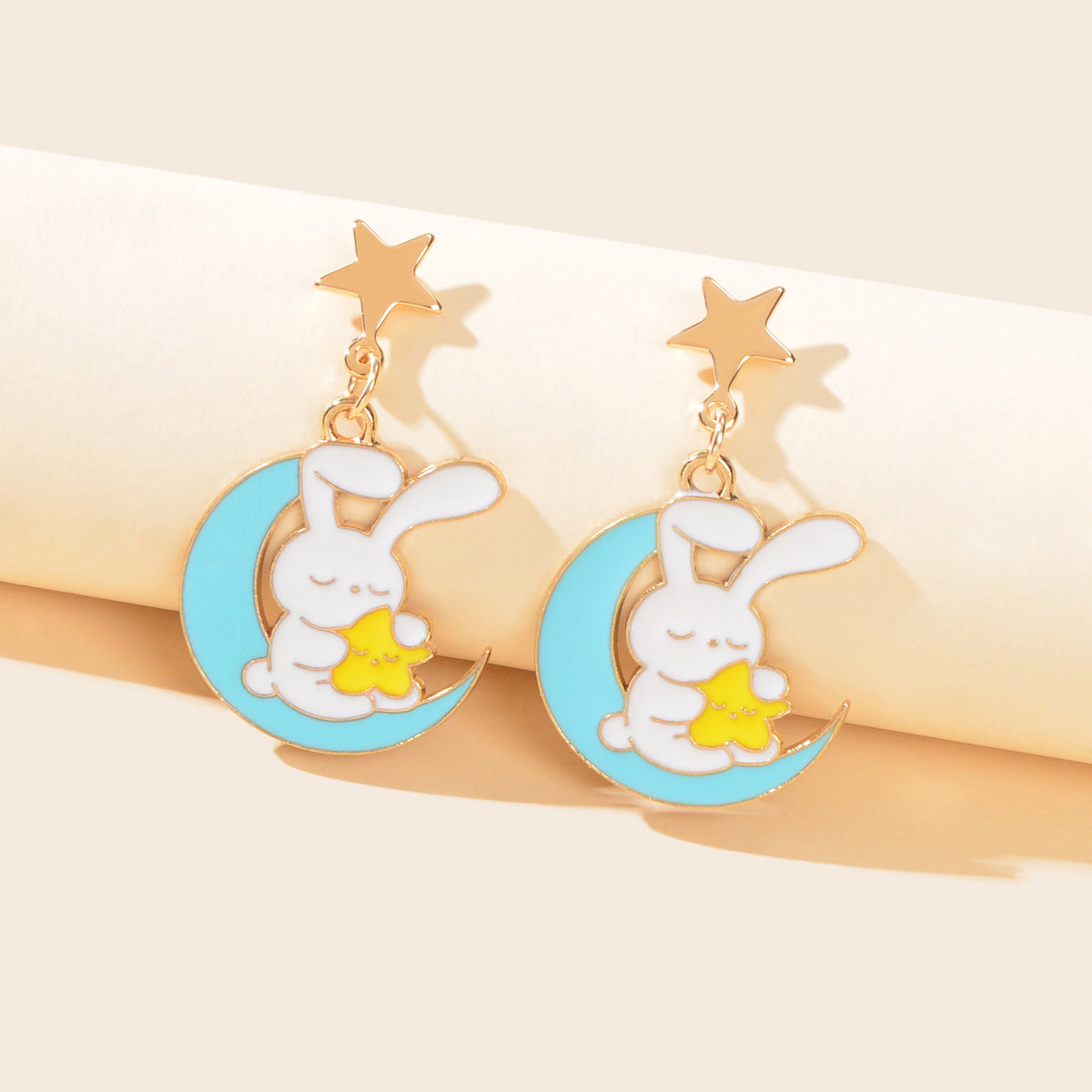 Star Moon Bunny Easter Stud Earrings Dangling Rabbit Ear Jewellery Holiday Gift-0
