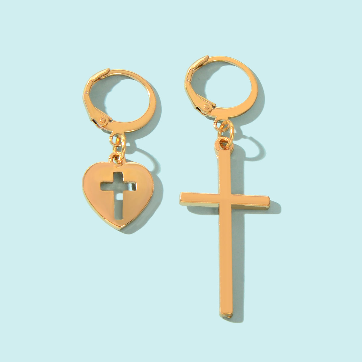 Women Girls Cross Love Heart Shaped Huggie Earrings Christmas Gift Jewellery-0