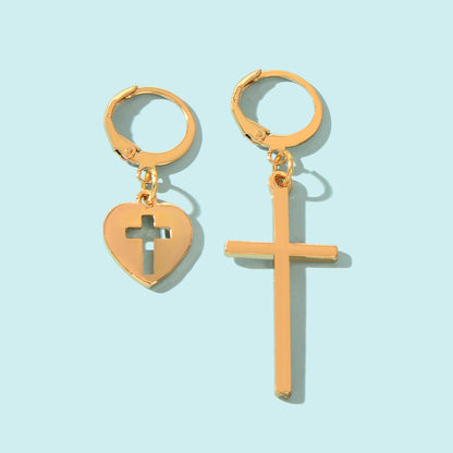 Women Girls Cross Love Heart Shaped Huggie Earrings Christmas Gift Jewellery-0
