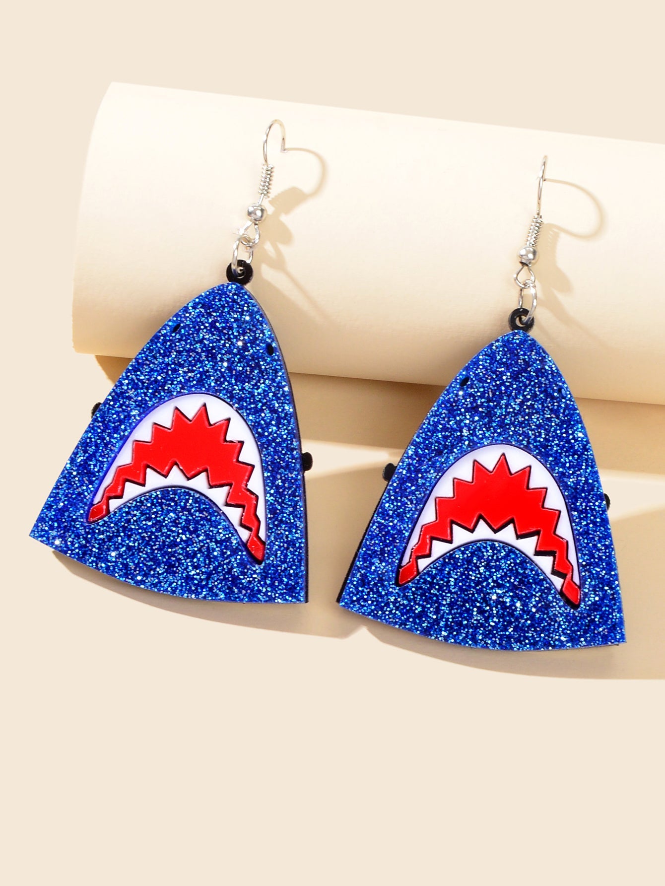 Funny Acrylic Blue Shark Head Earrings Unique Creative Ocean Marine Jewellery-0