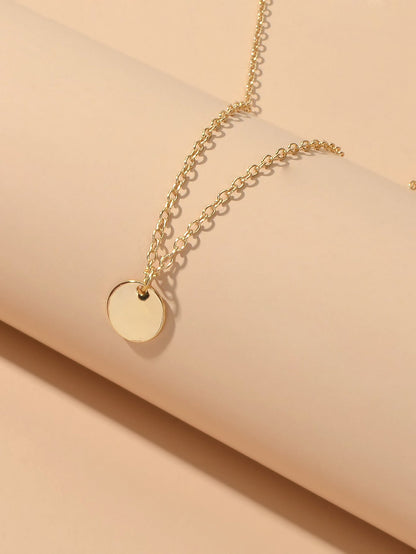 AU Post Round Disc Charm Choker Tag Necklace Circle Pendant Bib Plain Collar-3