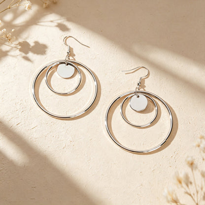 Modern Geometric Circle Dangle Earrings Minimalist Double Hoop Disc Design Daily Officework Jewelry-1