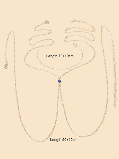 Evil Eye Decor Silver Body Chain Crossover Harness Bikini Beach Body Jewellery-1