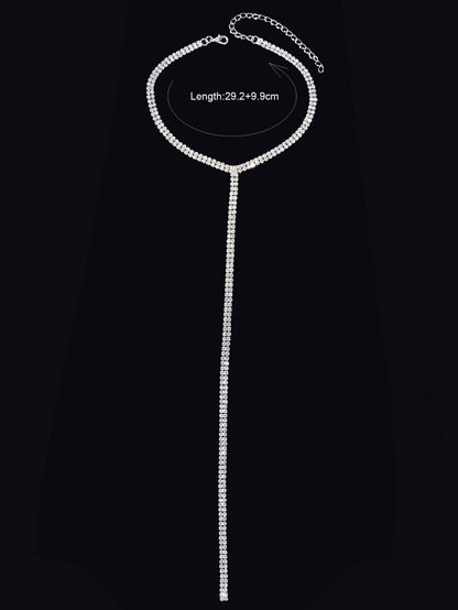 Silver Fringe Necklace with Full Diamond Embellishment Gift-1