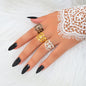 Retro Court Style 3pcs Gold Silver Geometric Flower Open Cuff Stackable Ring Set-0