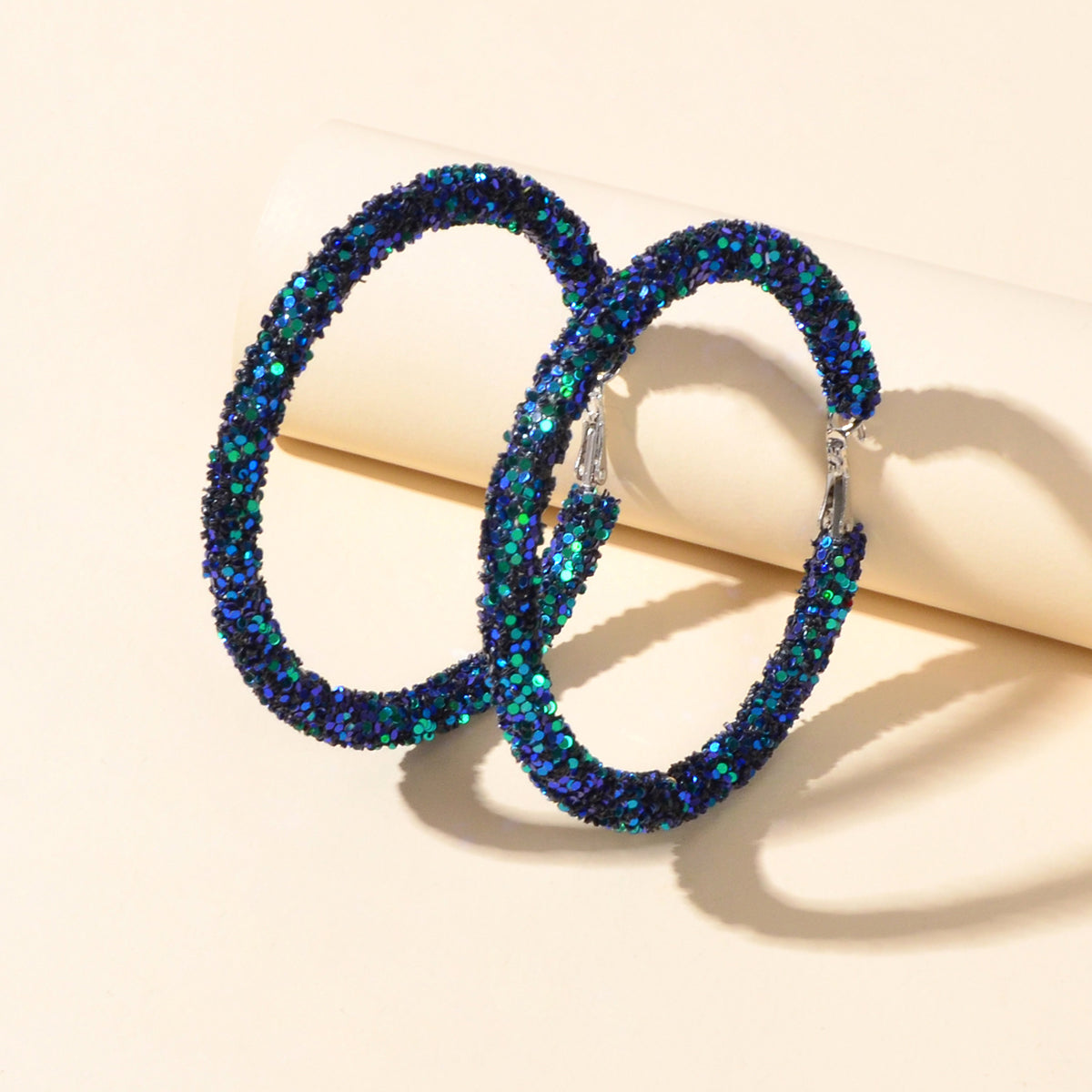 Shining Female Paillettes Green Blue Big Hoop Earrings Girls Party Decoration-0