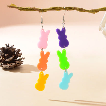 Funny Asymmetrical Colouful Resin Rabbit Hanging Bunny Earrings Animal Jewelry-0