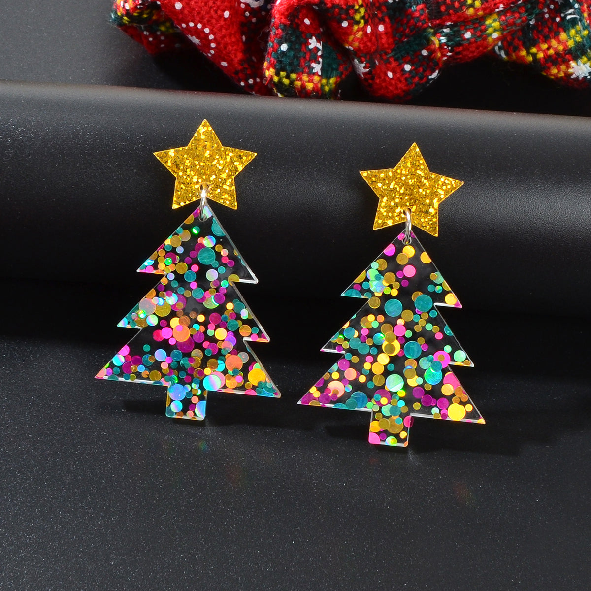 Sparkling Colorful Sequin Star Christmas Tree Dangle Earrings Festival Jewellery-0