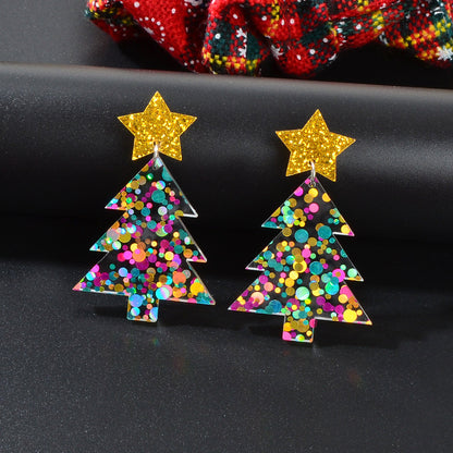 Sparkling Colorful Sequin Star Christmas Tree Dangle Earrings Festival Jewellery-0