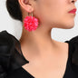Yellow Hotpink Chiffon Blossom Flower Floral Dangle Hoop Earrings Wedding Gift-4