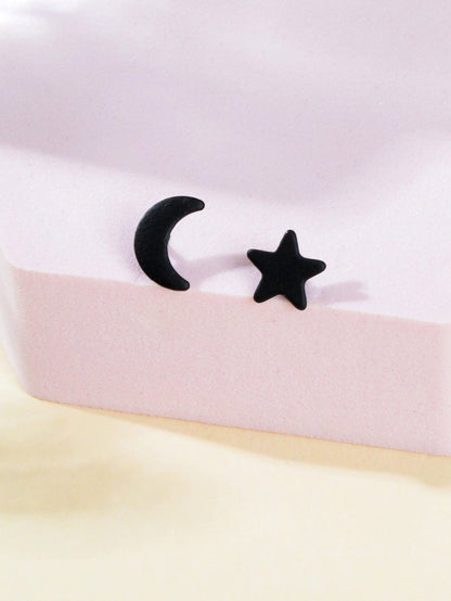 Starry Night Delight Moon and Stars Stud Earrings - Sparkle Under the Moonlight-1