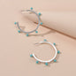 Designer Stylish Blue Hotpink Beads Silver Circle C Hoop Huggie Stud Earrings-4