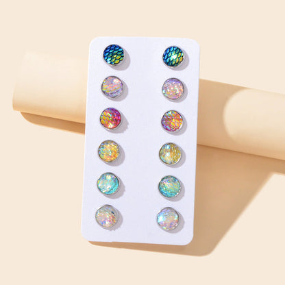 6 Pairs Mixed Candy Colour Acrylic Shiny Round Small Stud Piercing Earrings set-5