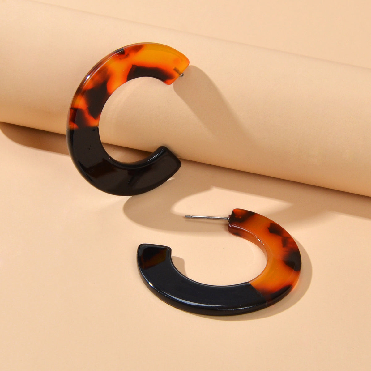 Bohemian Retro Jewellery Amber Color Acrylic Hoop Huggie Pierced Stud Earring-0