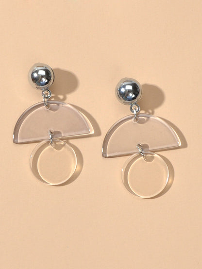 Female Jewellery Transparent Trendy Resin Sectored Round Drop Plastic Earrings-0