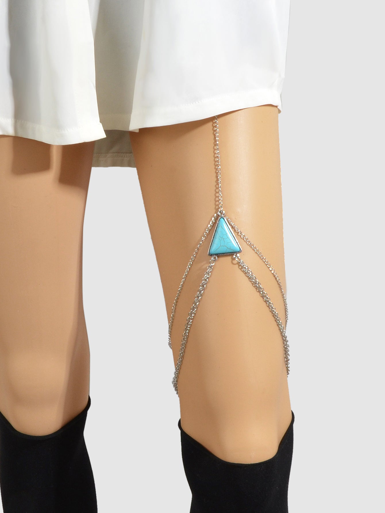 Sexy Multi-layer Silver Triangle Turquoise Leg Chain Boho Chic Body Jewellery-0