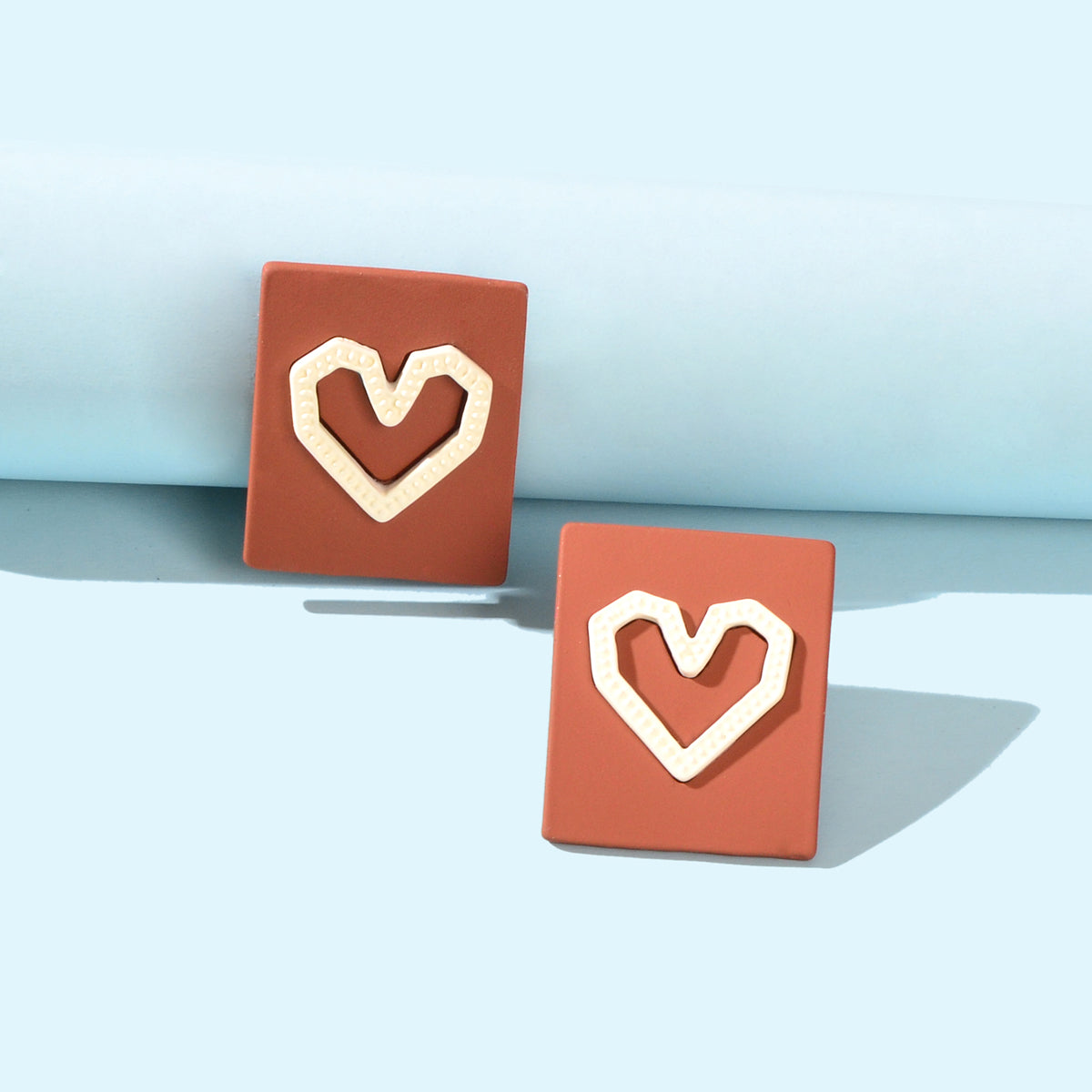 Girlfriend Gift Jewellery Love Heart Brown Square Stud Hypoallergenic Earrings-0