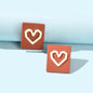 Girlfriend Gift Jewellery Love Heart Brown Square Stud Hypoallergenic Earrings-0