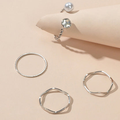 4 pcs Trendy Minimalist Silver Geometric Stackable Multiple Midi Finger Ring Set-2