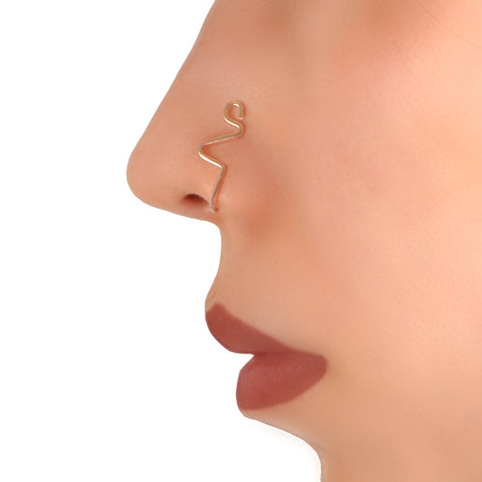 1pc Faux Lip Ear Nose Gold Silver Geometric Non Piercing Clip On Nose Hoop Rings-0