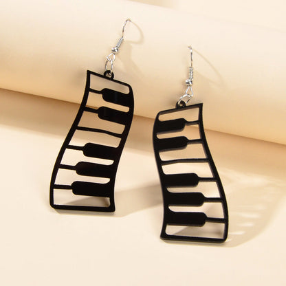 Designer Jewellery Black Resin Piano Keyboard Drop Dangle Statement Earrings-0