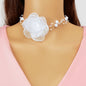 Romantic Jewellery Multi-layer Pearl Chain White Flower Choker Floral Necklace-0