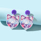 Stylish Purple Acrylic Letter Bear Head Dangle Earrings Women Party Decoration-0