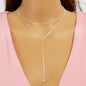 Trendy Double layer Gold Silver Chain Ball Charm Y Style Long Pendant Necklace-0