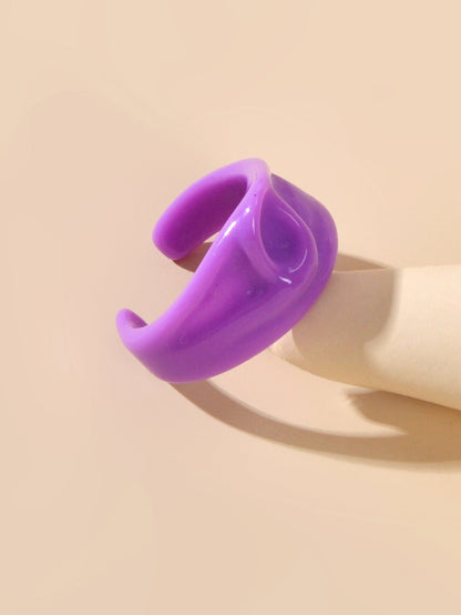 Chunky Purple Resin Irregular Geometric Finger Plastic Trendy Ring Band Women-0