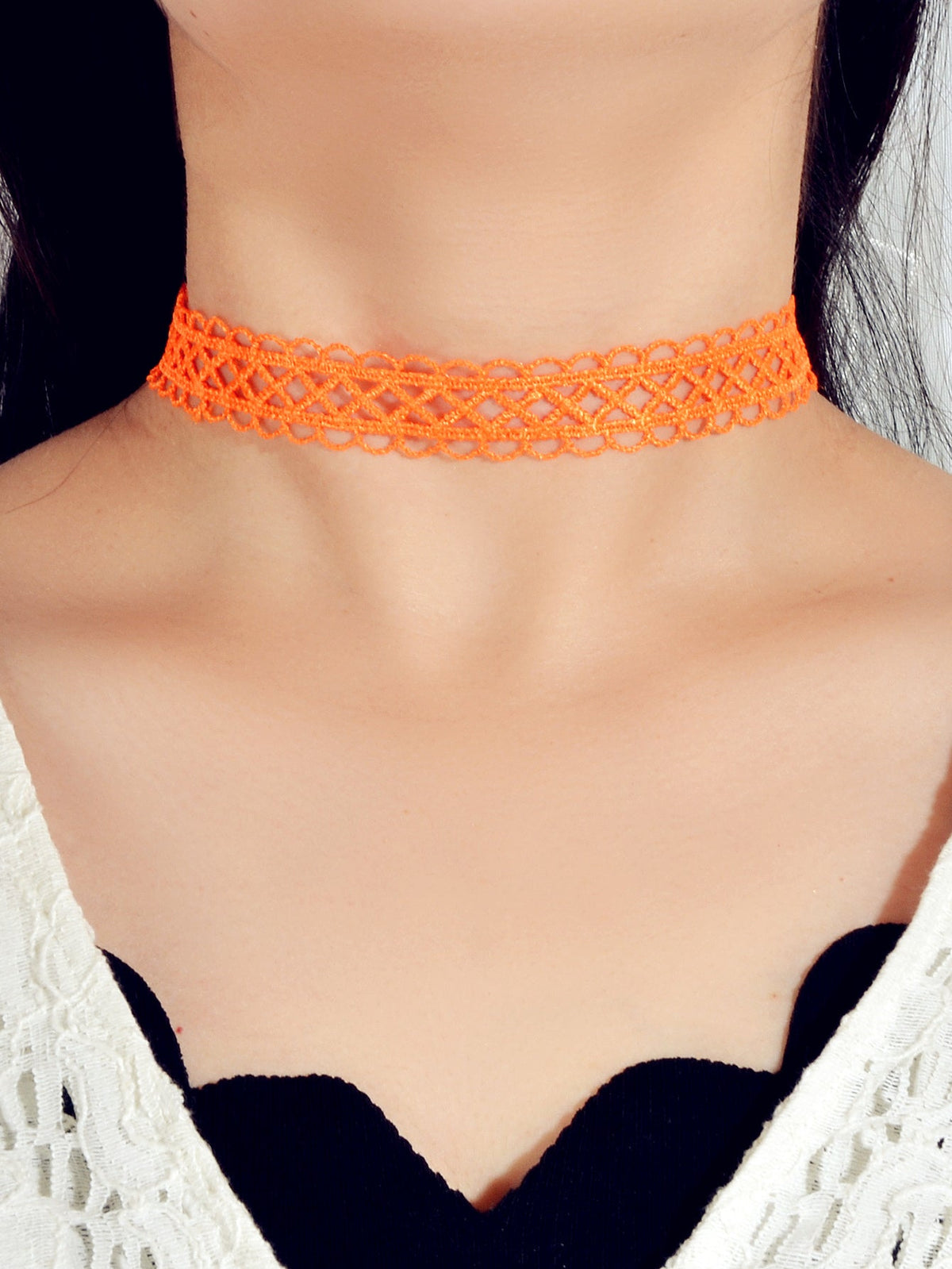 Gothic Punk 90s Blue Orange Lace Geometric Tattoo Choker Necklace Grunge Collar-0