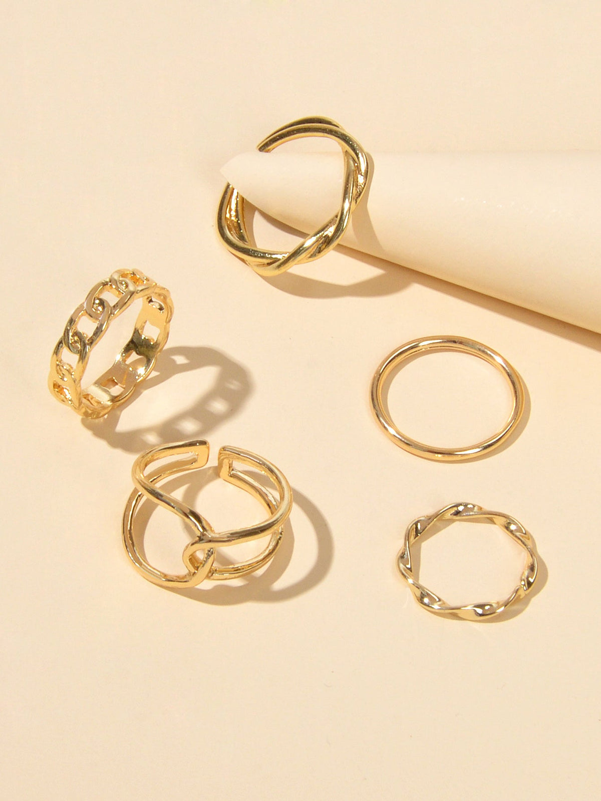 Minimalist Punk 5 pcs Trendy Gold Silver Stackable Multiple Midi Finger Ring Set-3
