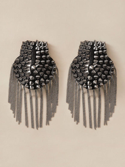 2pcs Fashionable Rivet Fringe Shoulder Epaulet Brooch Edgy Accessories-5