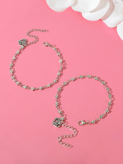 2pcs Valentine's Day Vintage Anklets Matching Couple Best Friend Foot Jewellery-1