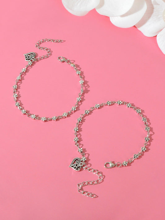 2pcs Valentine's Day Vintage Anklets Matching Couple Best Friend Foot Jewellery-1
