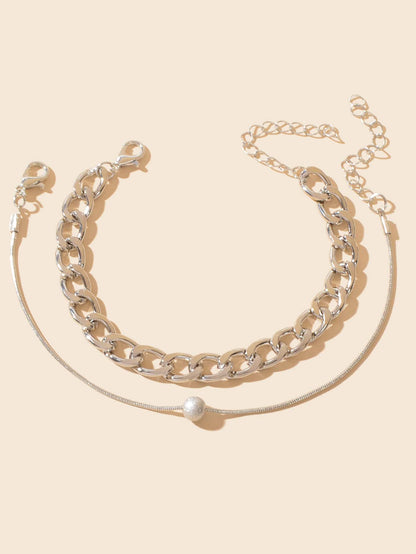 Silver Double-Layer Chunky Chain Anklet - Stylish Statement for Your Ankles-1
