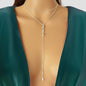 Trendy Double layer Gold Silver Chain Rhinestone Y Style Long Pendant Necklace-4