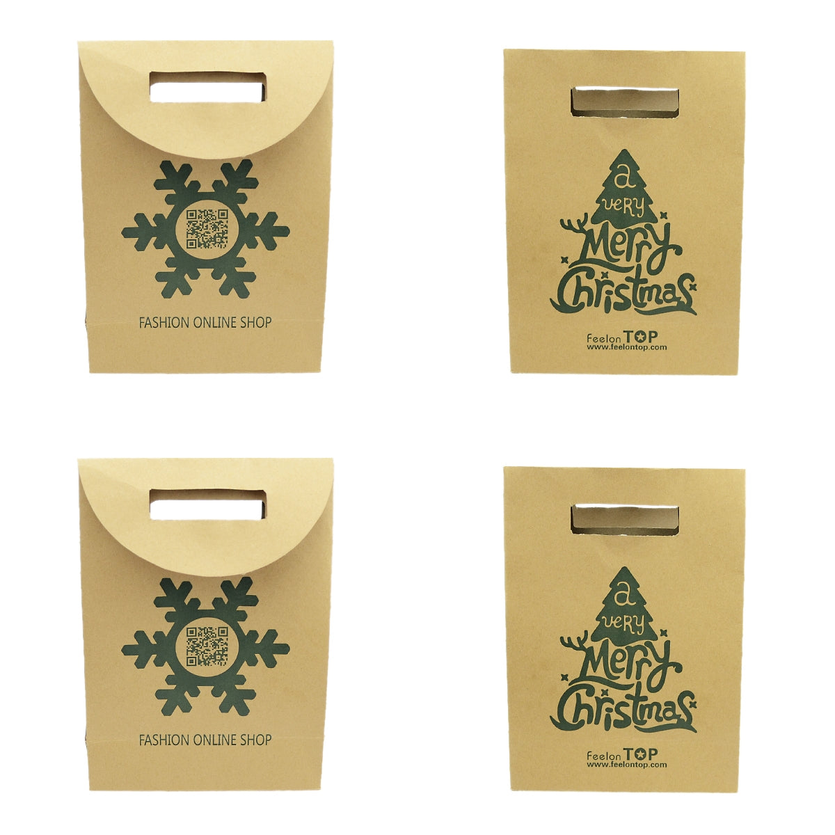 4 pc Merry Christmas Pattern Big Brown Paper Gift Bag Festival Party Favors Bags-1