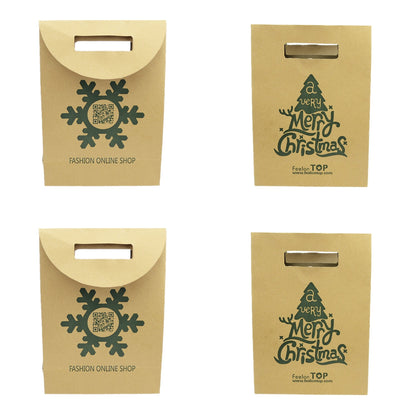 4 pc Merry Christmas Pattern Big Brown Paper Gift Bag Festival Party Favors Bags-1