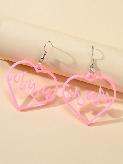 Feelontop Acrylic Hollow Love Heart Drop Earrings Party Women Gift Accessories-4