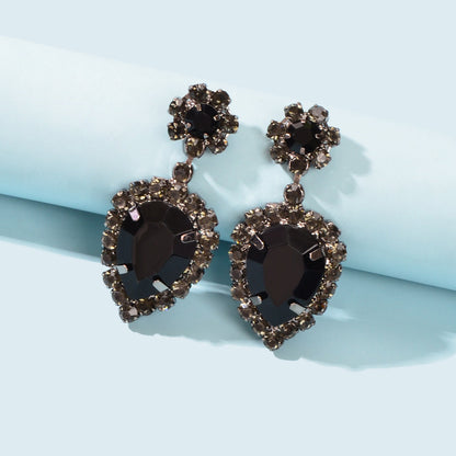 Luxurious Rhinestone Black Water Drop Dangle Earrings Wedding Prom Jewelry Gifts-0