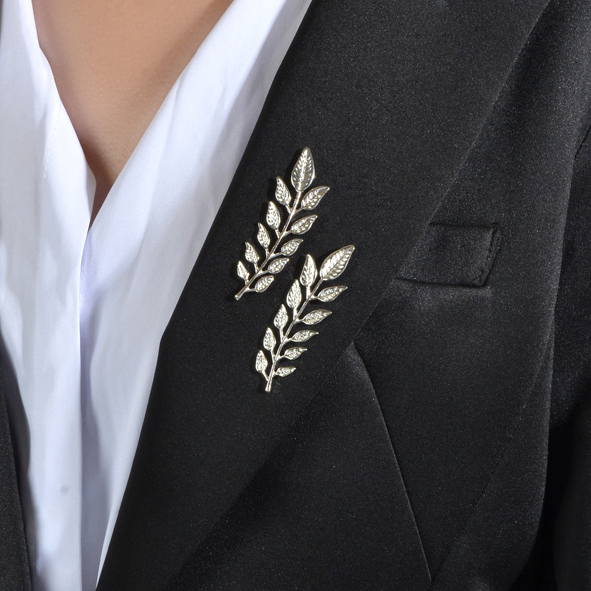 Elegant Double Leaf Collar Pin Brooch Silver Plant Unisex Brooch Badge Gift-0