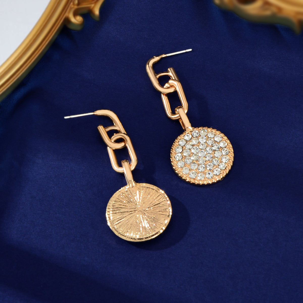 Textured Jewellery Sparkling Rhinestone Gold Round Pierced Stud Earrings Gifts-2